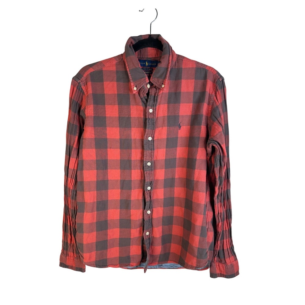 Polo Ralph Lauren Men's Red Buffalo Plaid Untucked Fit Button Down Shirt Medium